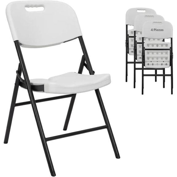 Set De Sillas Plegables De Plástico Reforzadas con Estructura De Acero 80 X 39 cm Silla para Eventos Resistente Color Blanco Silla Portatil Silla Plegable para Fiestas (4)