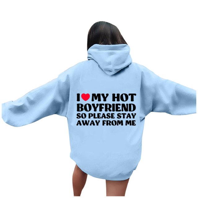 Bmisegm Sweat à Capuche Graphique à Manches Longues pour Femmes, Pull à Cordon, Blouse Décontractée, Bleu Ciel S