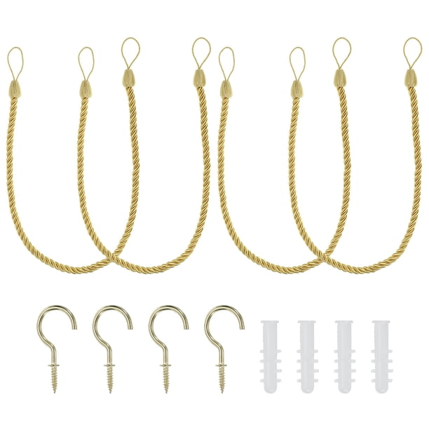 Cuerdas para cortinas Uxcell, paquete de 4, cuerdas trenzadas para cortinas con ganchos de tornillo y pernos, amarillo dorado