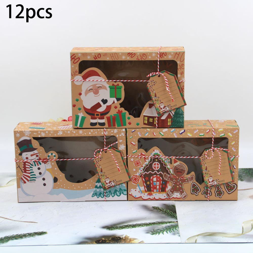12pcs Candy Cookie Boxes Christmas Holiday Bakery Gift Cupcake Muffin Cake Box 