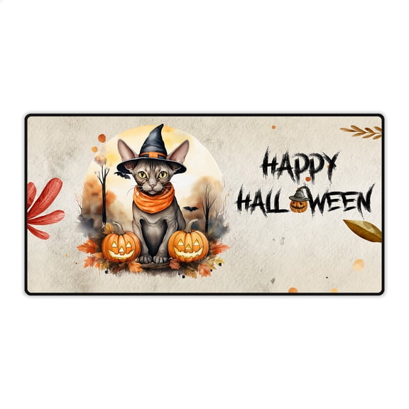Happy Halloween Sphynx Witches Hat Pumpkin Carving Desk Mat Full Keyboard Mouse Pad Cat Lover Kitten Owner Gifts Idea Large Mousepad - 02019