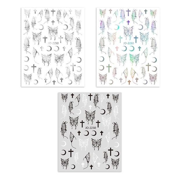 Calcomanía para uñas con letras de mariposa de colores, lámina de transferencia para decoración de uñas.