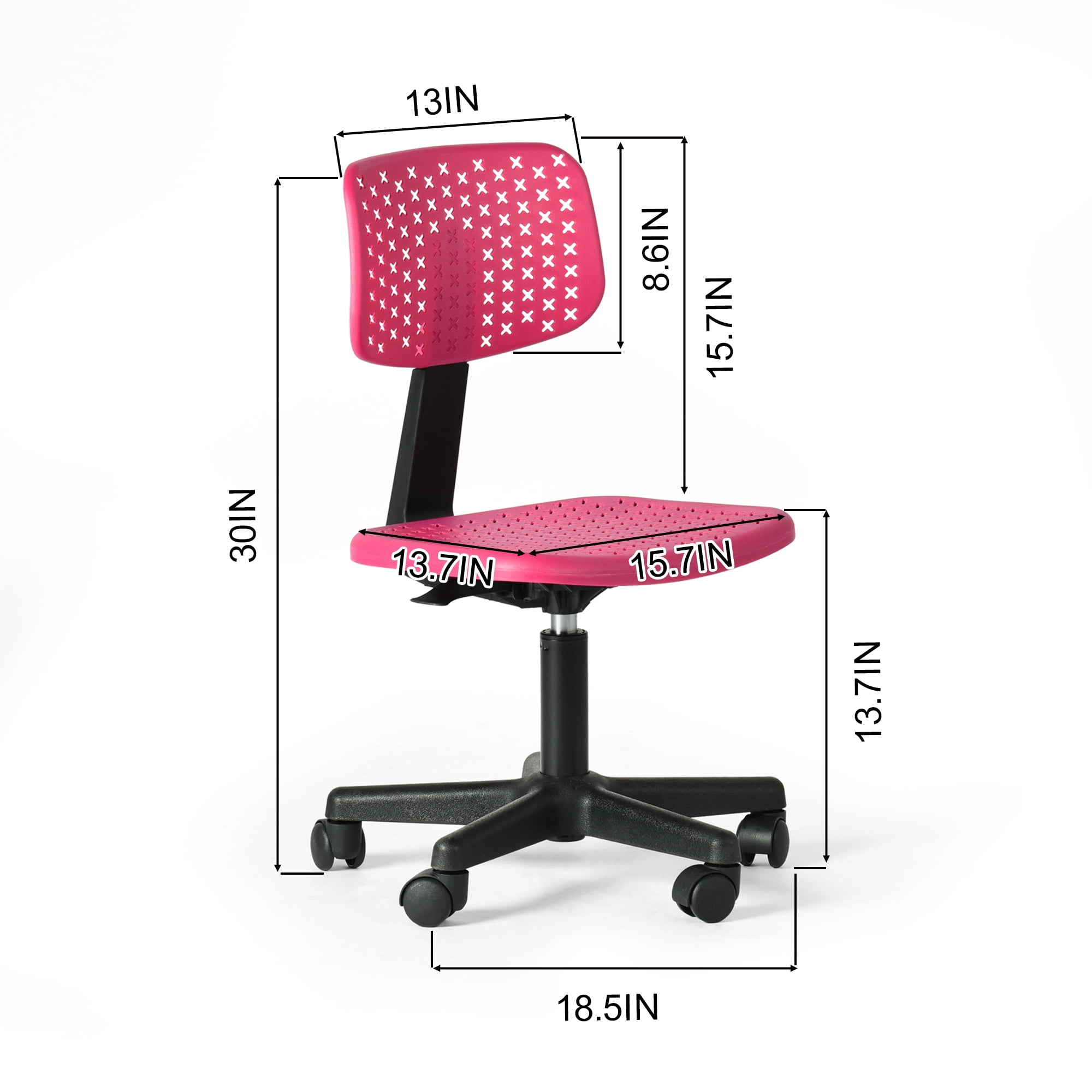 Homy Casa Small Adjustable Kids Desk Chair Set of 2 with Swivel Wheels, Pink Seat and Backrest
