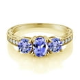 thumbnail image 2 of Gem Stone King 1.79 Ct Oval Blue Tanzanite 18K Yellow Gold Plated Silver Moissanite Ring (Size 5), 2 of 4