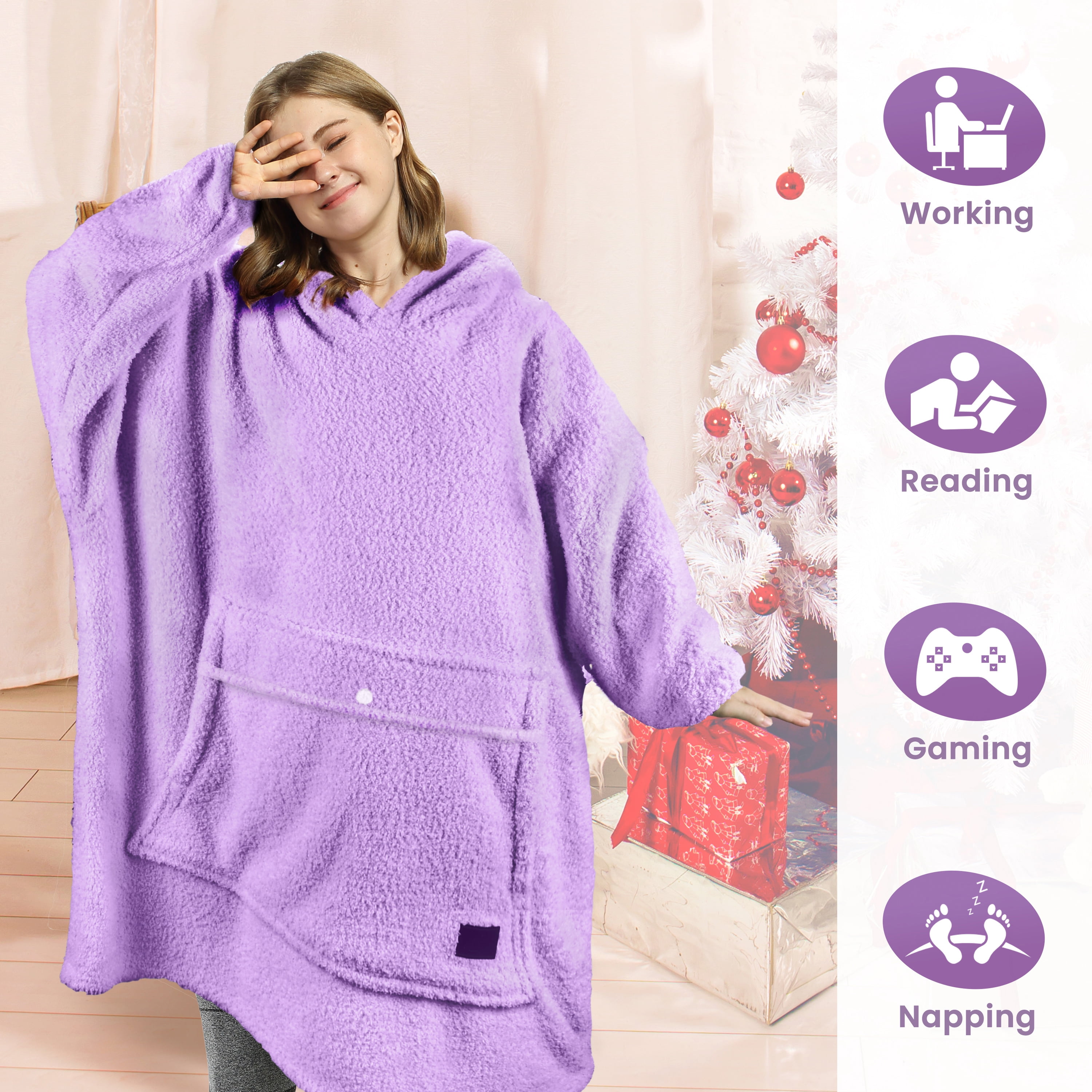 Tirrinia Oversized Blanket Hoodie Sweatshirts, Wearable Fluffy Fleece Plush Blanket, Lightweight Cozy Sweatshirt Blanket Gift for Women Men, Black