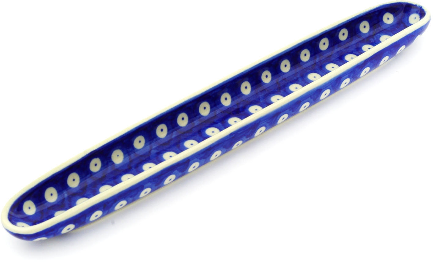 Polish Pottery 13inch Olive Dish (Blue Eyed Peacock Theme) Hand