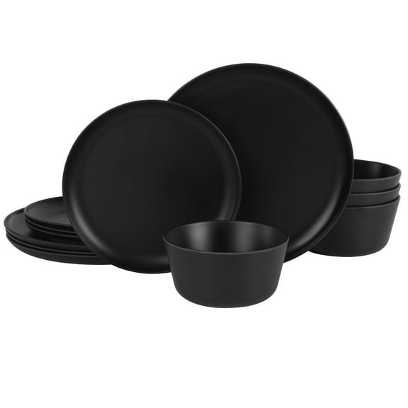 Gibson Home Fairhope 12 Piece Melamine Dinnerware Set - Matte Black