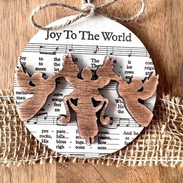 Adorno de natividad con partitura musical, adorno colgante de madera para natividad, regalos cristianos de Pascua, regalos religiosos para mujeres, regalos católicos para mamá y papá (Joy to The World