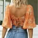 thumbnail image 4 of Camiseta de Gasa para Mujer Ticfox Cuello en V con Mangas Abullonadas Estampado Floral Naranja L, 4 of 6
