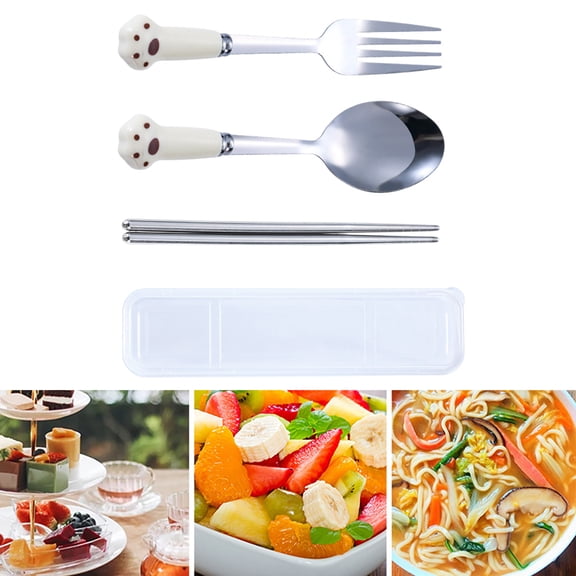Tableware CatPaw Spoons Forks Set Cute Print Chopsticks for Adults Includes Spoon Fork and Storage for Outdoor Dining