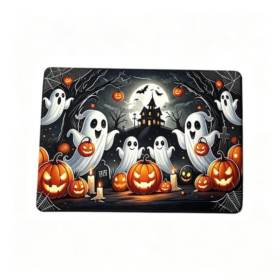 Black Cat Jack-O'-Lantern Ghost Pumpkins Halloween Doormat, 15.7x23.6'' Microfiber Absorbent Large Dish Draining Mat, Seasonal Low-Profile Floor Switch Mat for Indoor Outdoor