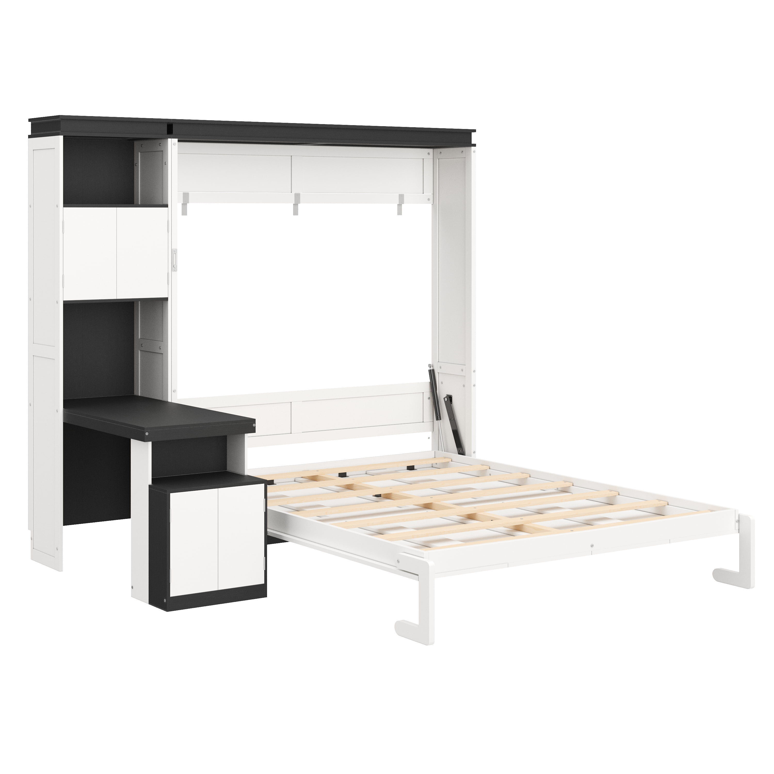 Full Size Murphy Bed with Desk and Storage Shelves and Cabinets for Small Space, Guest Room
