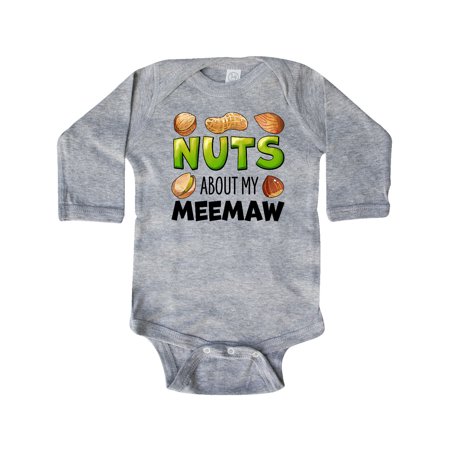 

Inktastic Nuts About My Meemaw Peanut Almond Pistachio Gift Baby Boy or Baby Girl Long Sleeve Bodysuit