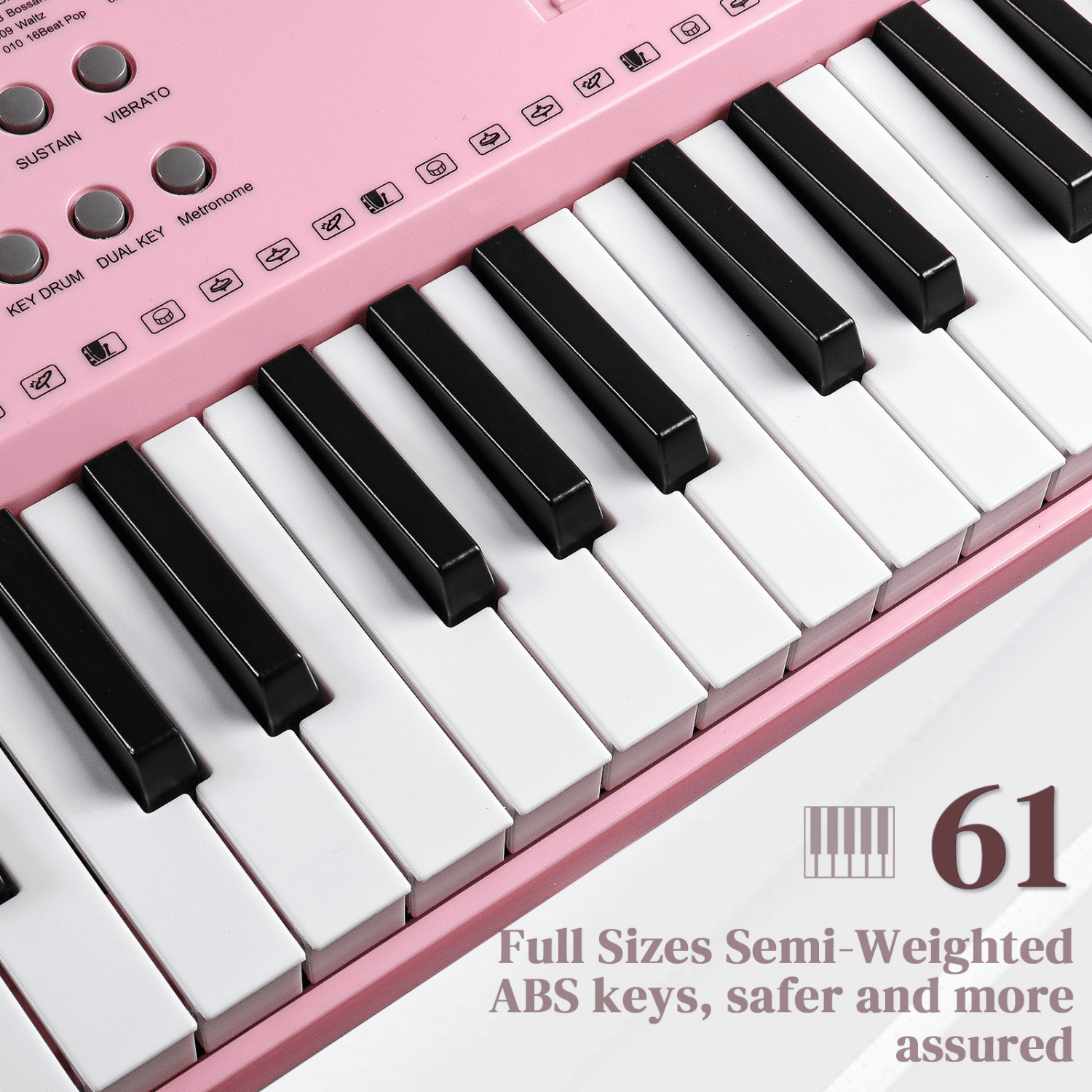 Hassch 61 Key Keyboard Piano with Stand and Bench, Built-In Speakers, Headphone, Microphone, Music Rest, LED Screen, 3 Teaching Modes for Beginners Starters, Pink