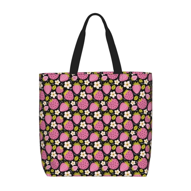 Fotbe Strawberry Bolsa Tote con Estampado para Mujer, Bolsos con Cremallera, Bolsa de Hombro Casual de Gran Capacidad con Bolsillos Internos