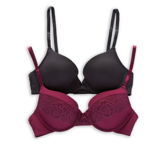 Women's Self Expressions SE5757 Push Up T-Shirt Bra - 2 Pack (Black/Galactic Red 34A)
