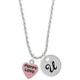 thumbnail image 1 of Delight Jewelry Acrylic Pink "Puppy Love / Take a Walk" Heart Silvertone Script Initial Disc - U - Charm Necklace, 20"+3", 1 of 4