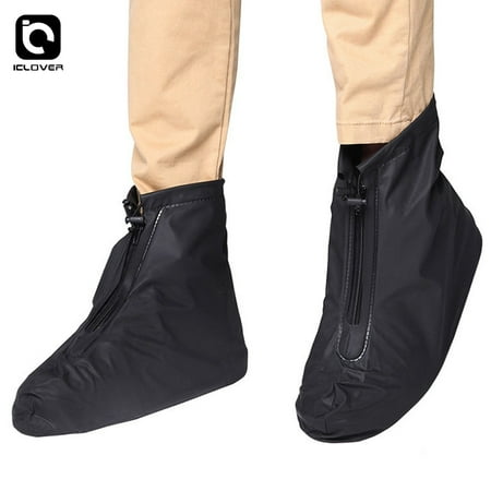 

IClover Shoe Covers Rain Boots 360 Waterproof Rainproof PVC Fabric Zippered Overshoes Protector Bike Motorcycle Anti-Slip Travel Women Men Kids Short Black XL Size US 10