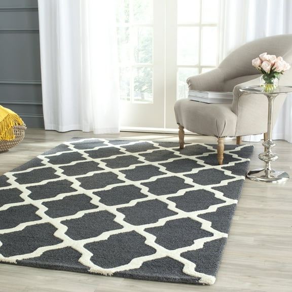 SAFAVIEH Cambridge Liam Geometric Wool Area Rug, Dark Grey/Ivory, 9' x 12'