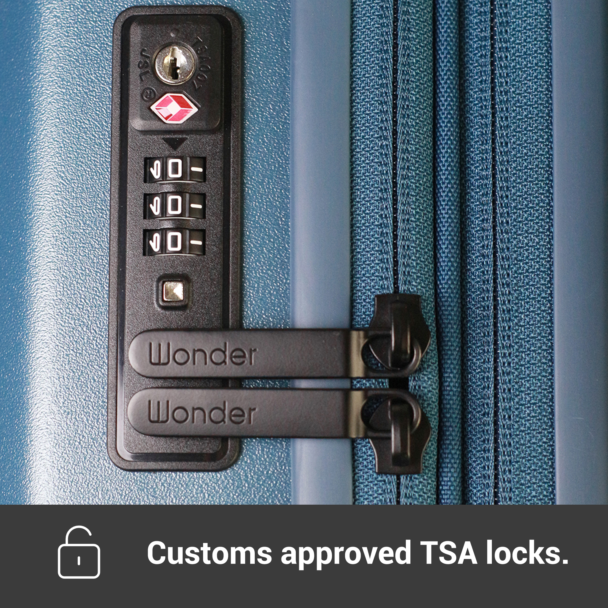 Wonder Barcelona 20" Hardside Spinner Carry-On Luggage with Front Pocket and Laptop Sleeve.BLUE