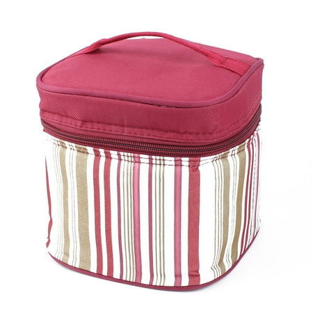 Burgundy Ice - Outdoor Stripes Design Lunch Box Cooler Storage Picnic Bag Tote Pouch Burgundy