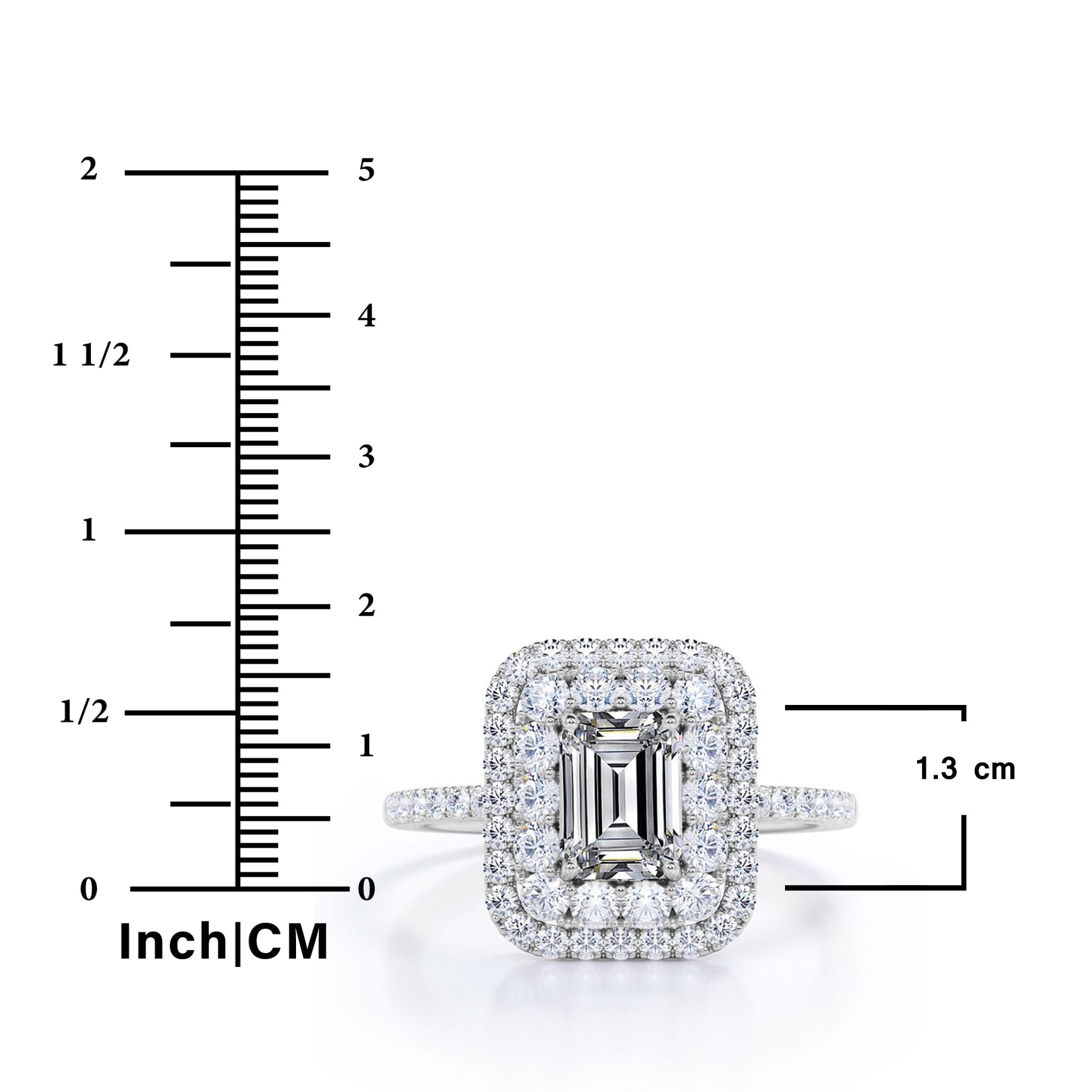 JeenMata 1.5 Carat Emerald Cut Moissanite Engagement Ring - Bridal Ring - Double Halo Ring - Cluster Ring - 18k Yellow Gold Plating for Women