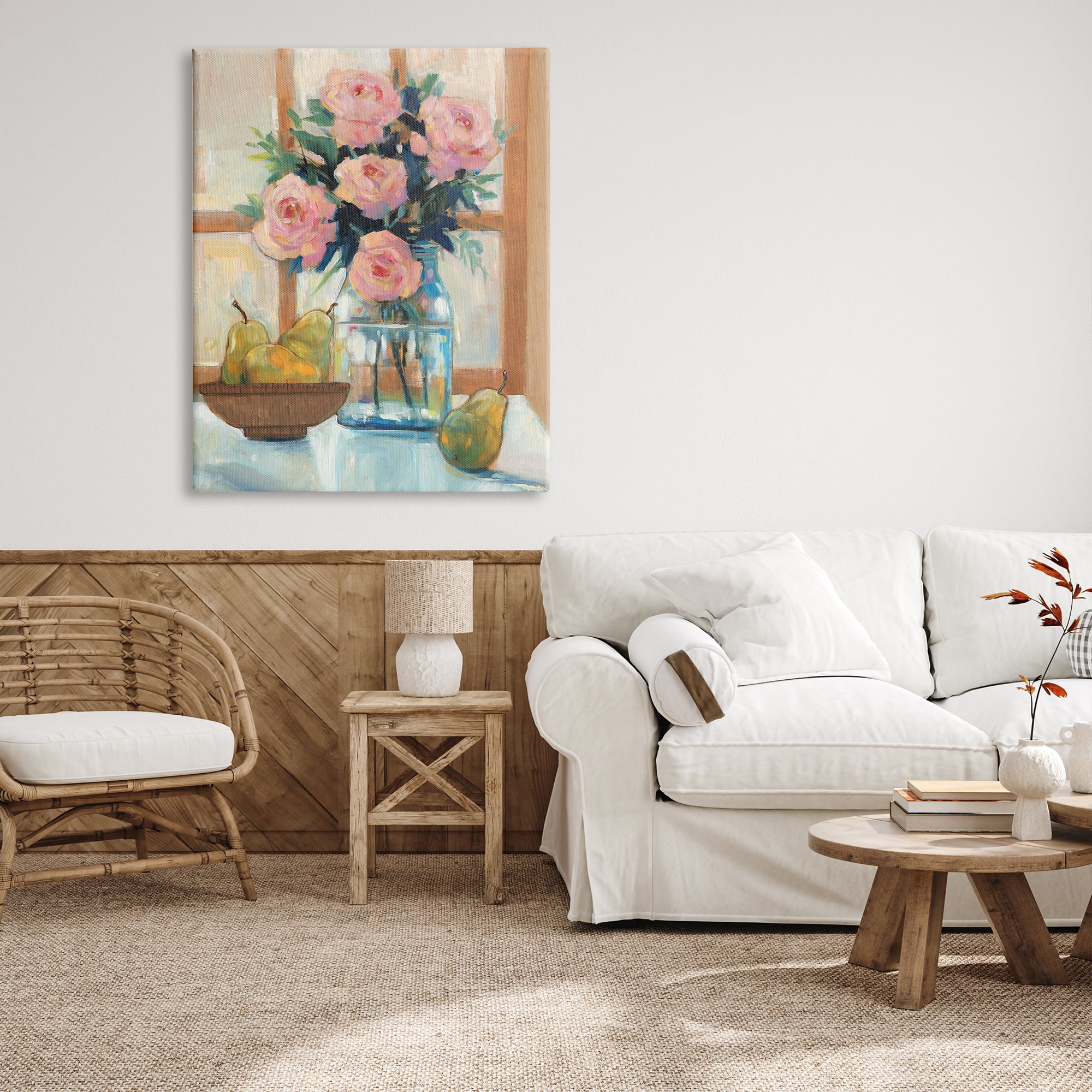 Stupell Industries Fresh Pink Roses & Fruit Kitchen Window Scene Painting Gallery Wrapped Canvas Print Wall Art, Design by Tim OToole