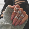 thumbnail image 2 of Personality Trendy Hollow Sunflower Geometric Black Gemstone Set Ring, 2 of 4