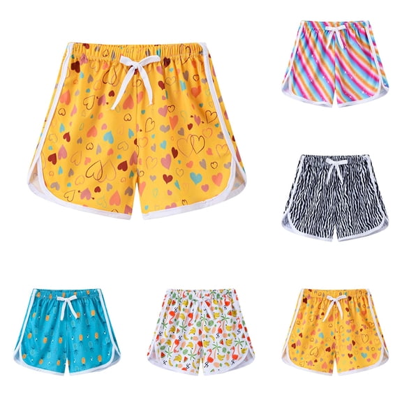 WUANDIXFA Little Big Girls Quick Dry Swim Shorts Floral Print Elastic Waist Loose Fit Sports Wear (Multicolour, 5-6 Years)