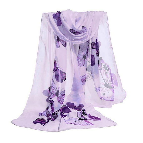 ZOUBAOQ Womens Long Chiffon Scarf Butterfly Flower Print Soft Wrap Shawl Silk Ladi