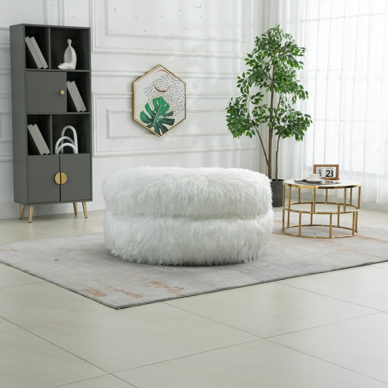 Triple Tree Faux Fur Bean Bag Chair and Ottoman Set, Oversized