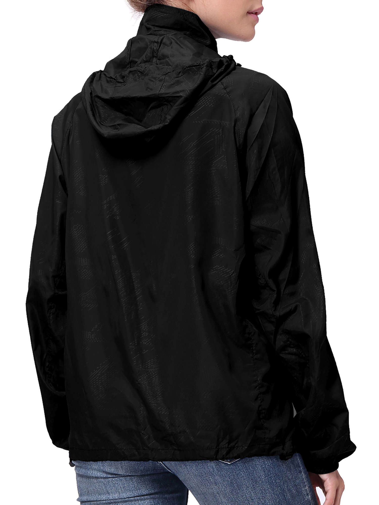 LELINTA Women Nylon Windbreaker Jacket Sport Casual Lightweight Zipper Hooded Outdoor Jacket, Black - image 3 of 9