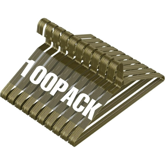 SPECILITE Metal Wire Hangers Bulk 100 Pack for Standard Size Suits, Coats, Shirts, Pants, Skirts, Space Saving, Non Slip, Ultra Thin, Bronze