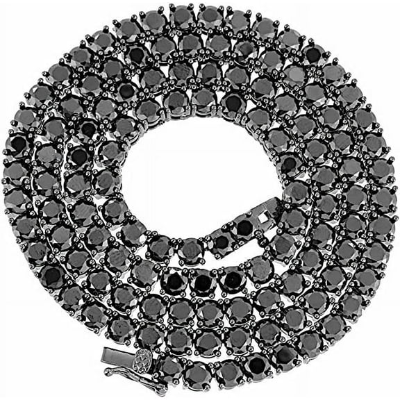 High Quality AAA  Grade Cubic Zirconia Men's Ladies 14K Black Gold Finish Solitaire 18 Cwt. Simulated Diamond 1 Row Tennis Link Chain Necklace 4mm 30"