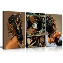 3Pcs Black Woman Wall art African American Woman Fashion Hairstyle Wall Decor Picture Black Girl Record Canvas Posters prints for Living Room Bedroom Bathroom Home Decoration 12x16in Und