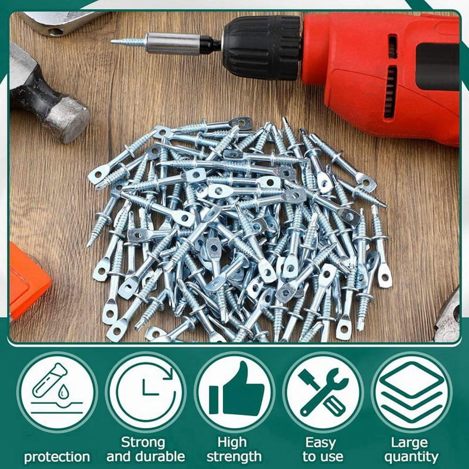 100Pcs 2Inch Eye Lag Self Tapping Drilling Point Screw Zinc and 1pcs 2-5/8Inch Driver, Sturdy Eye Lag Self Drill Screw