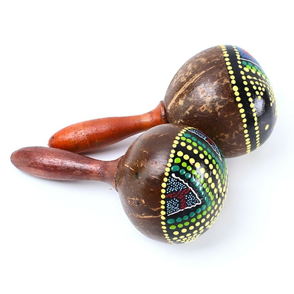 QAYOZ 1 Pair Wooden Maracas Coconut Shell Hand Shakers Percussion Musical Instrument