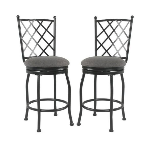 Home Square Tristan 24" Metal and Fabric Counter Stool in Gray Finish - Set of 2