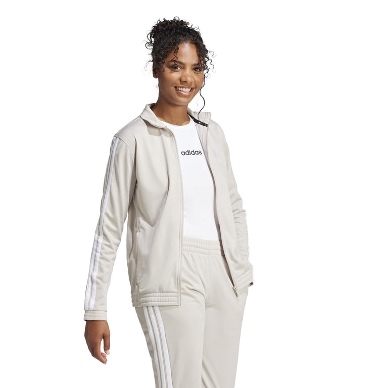 Women's adidas Tricot 3-Stripes Track Top Color: Aurora Ruby White