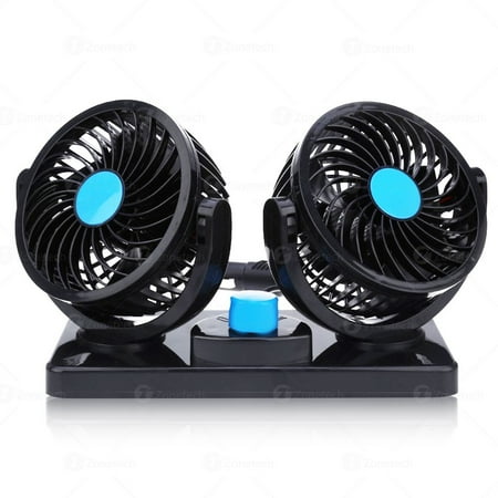 Zone Tech 12V Dual Head Car Auto Cooling Air Fan - Powerful Quiet 2 Speed Rotatable 12V Ventilation Dashboard Electric Fans with Kids Safe (Best Air Shocks For Cars)