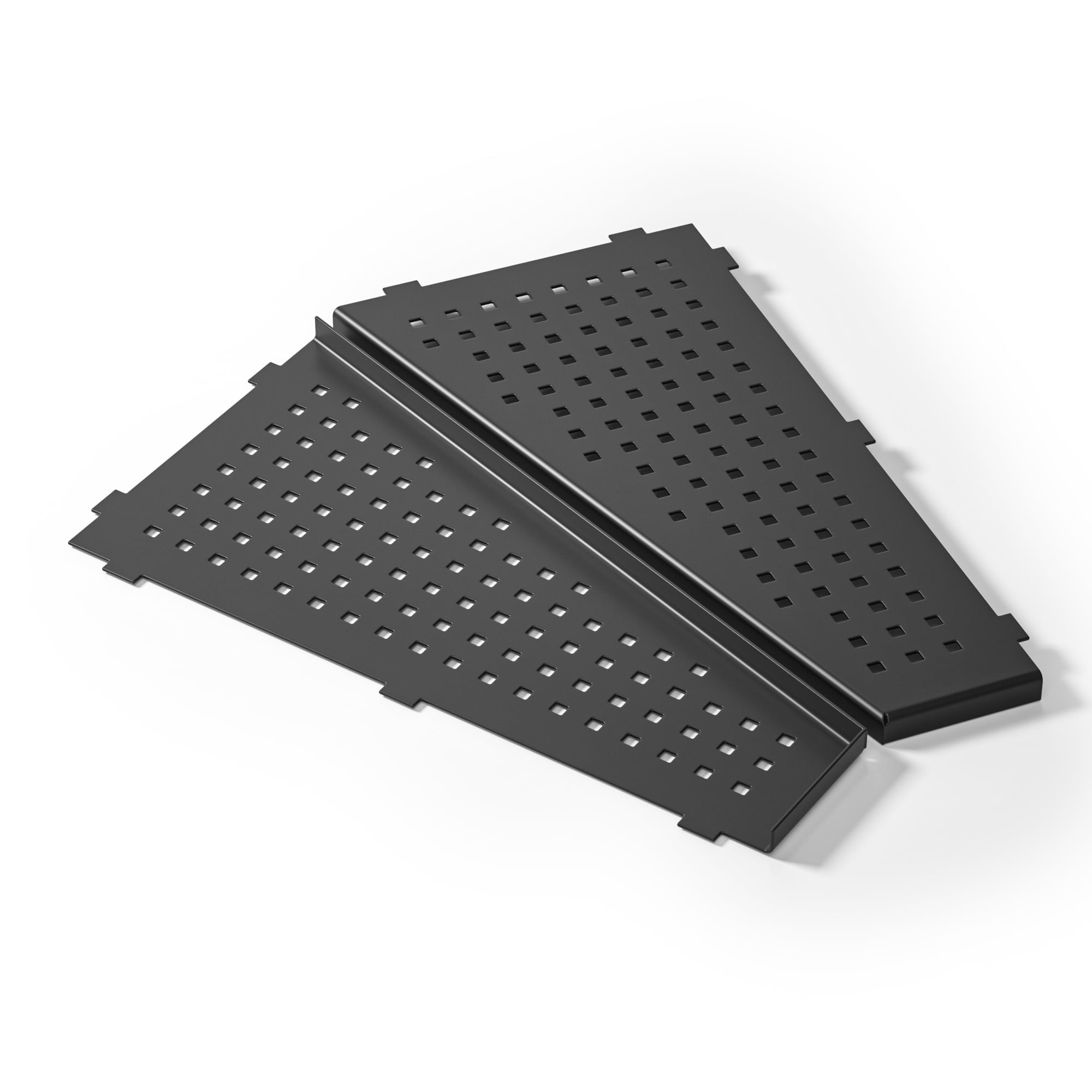 Bernkot Corner Shower Shelf Matte Black 12" Trapezoid Tiled Shelf with Grid Design 304 Stainless Steel, Recessed Bathroom Shelves for Bathroom Storage, Grouted Shelf 2 Pack