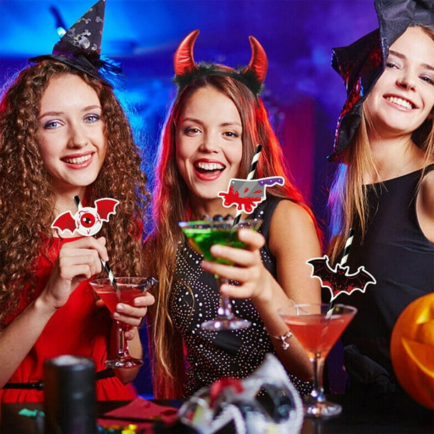9 piezas de pajitas para Halloween, tarjetas con forma de globo ocular, calabaza araneida, decoraciones para fiestas
