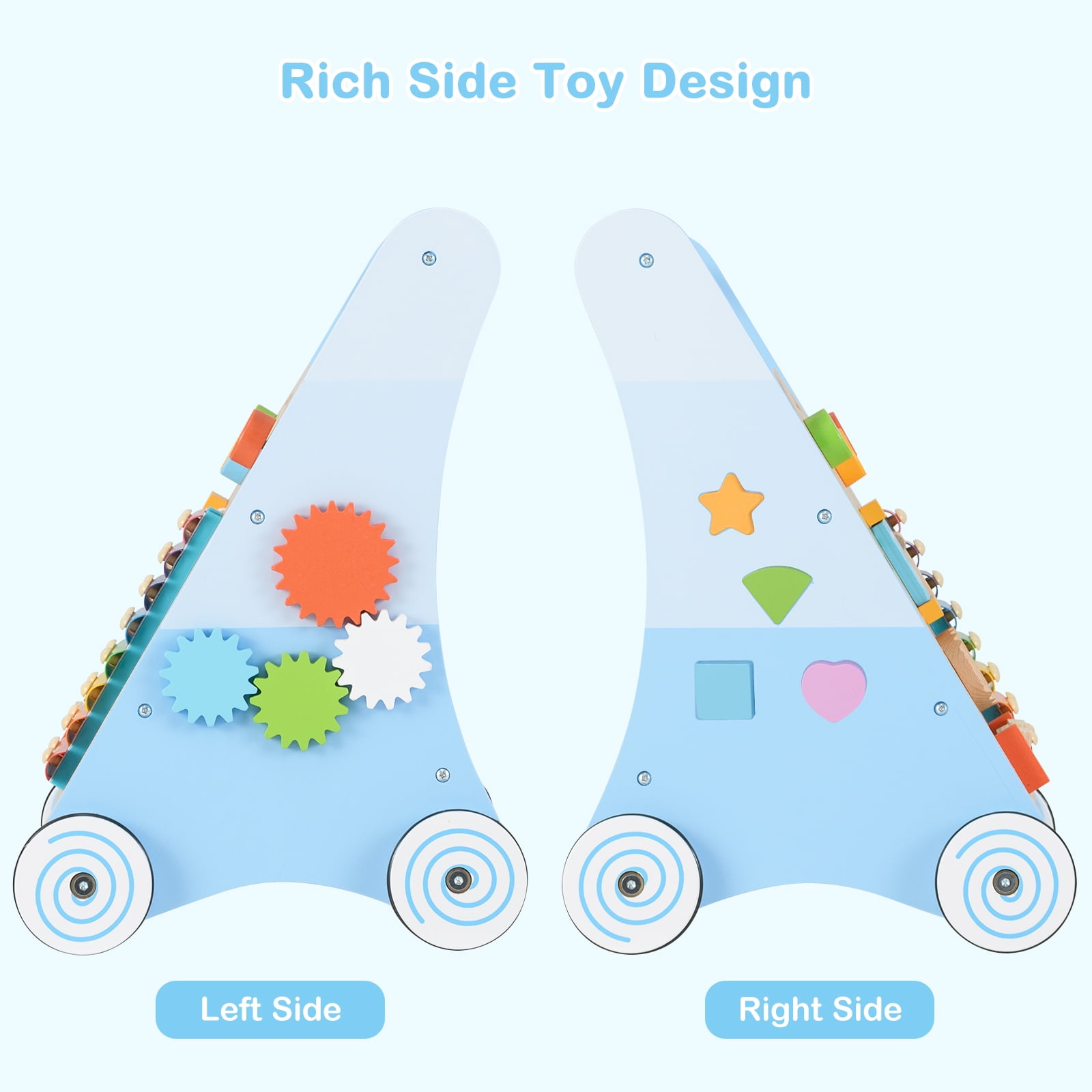 INFANS Wooden Baby Walker, Montessori Walker with Multiple Activity Toys, Storage, Push Walker Toys for Infant Learning to Walk, Sit to Stand Walker for Boys Girls Aged 1+ Years