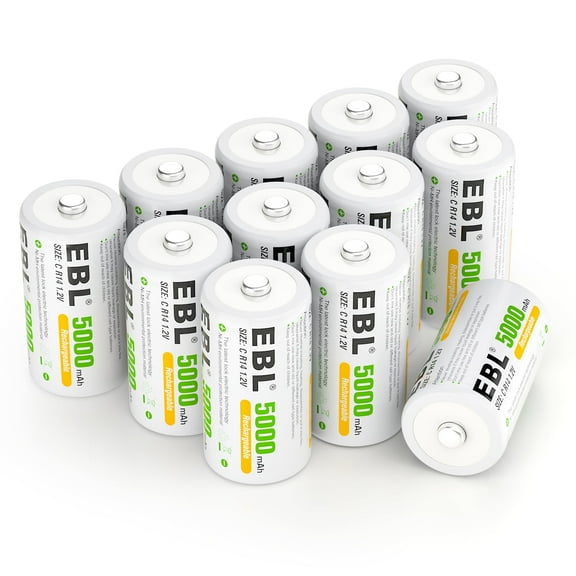 EBL Size C Rechargeable Batteries 5000mAh Nimh Batteries for Flashlight Toys Camera, 12 Pack