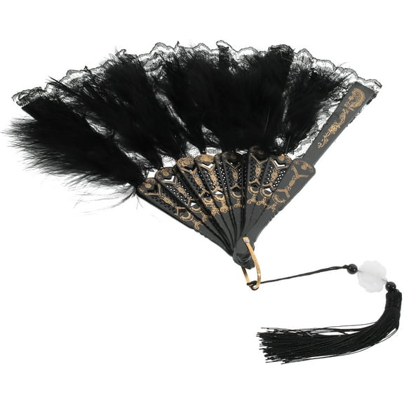 MLINS Burlesque Folding Fans Fan Plume Fan Miss 42X24X3CM Black