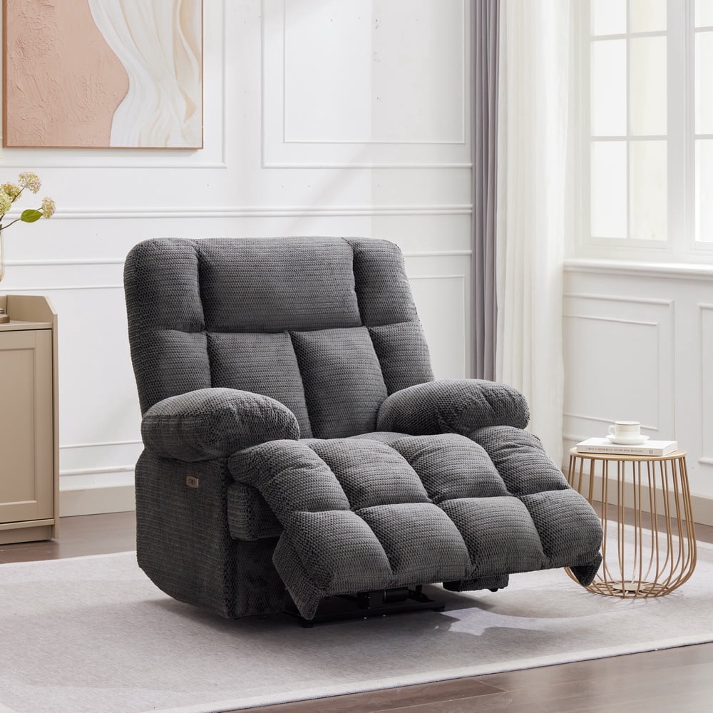 Gewnee Modern Fabric Power Reclining Sectional Sofa with USB Charging Ports, Solid Wood Frame, Padded Seats, for Living Room & Home, Grey