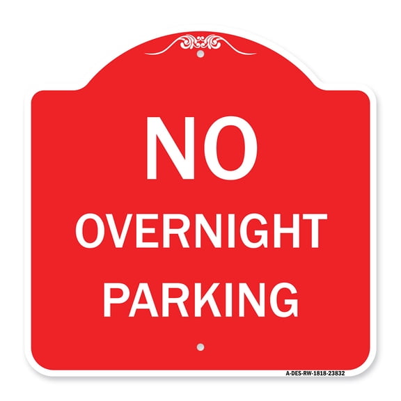 SignMission A-DES-RW-1818-23832 18 x 18 in. Designer Series Sign - No Overnight Parking Sign, Red & White