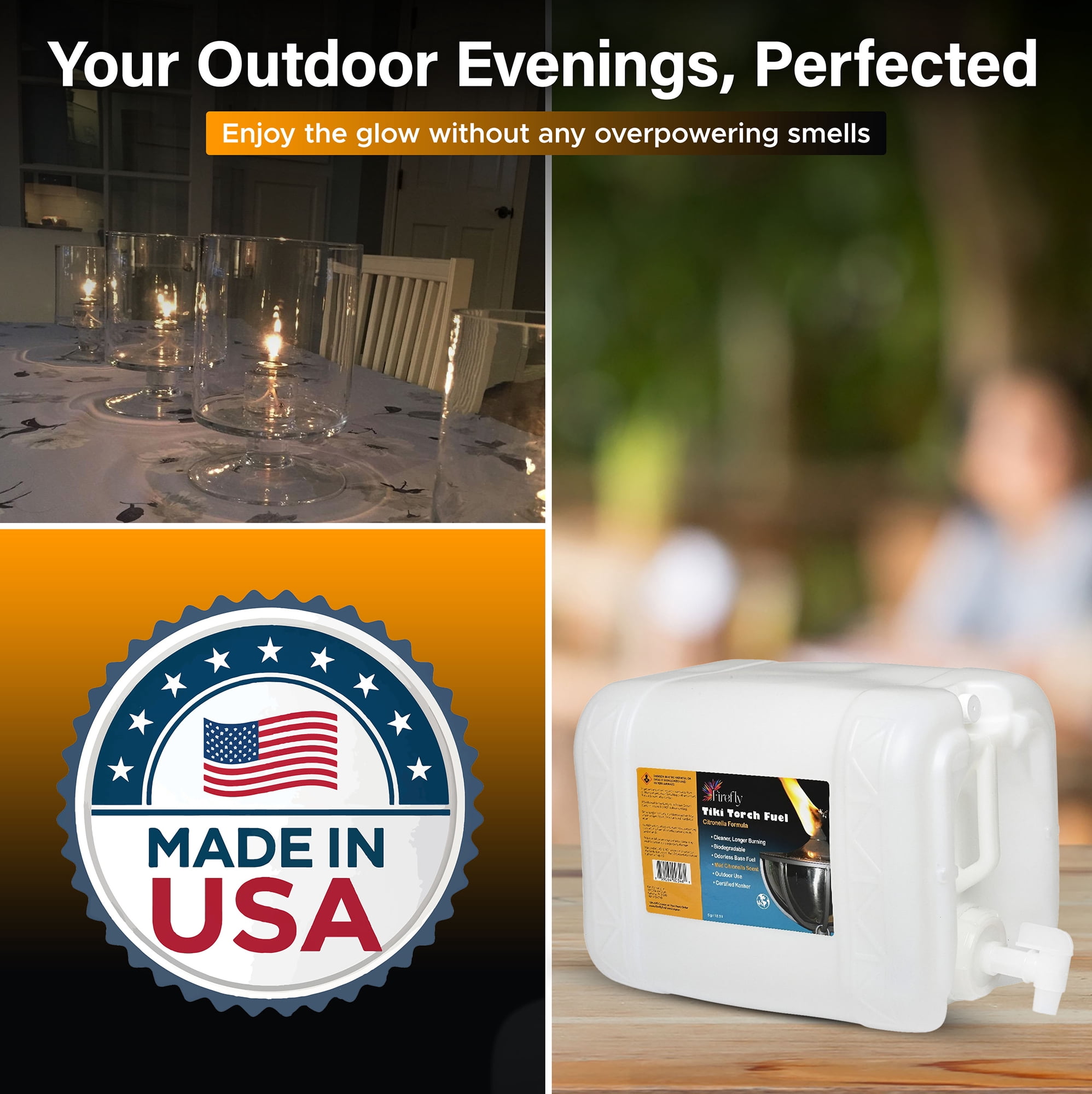Firefly Bulk Tiki Torch Fuel with Citronella Oil, Eco-Friendly, Long Burn, Clear, 5 Gallons