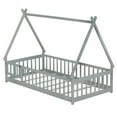 thumbnail image 5 of Miniyam Twin Floor Bed for Kids with House Frame, Guardrails and Lockable Door, Gray, 5 of 7