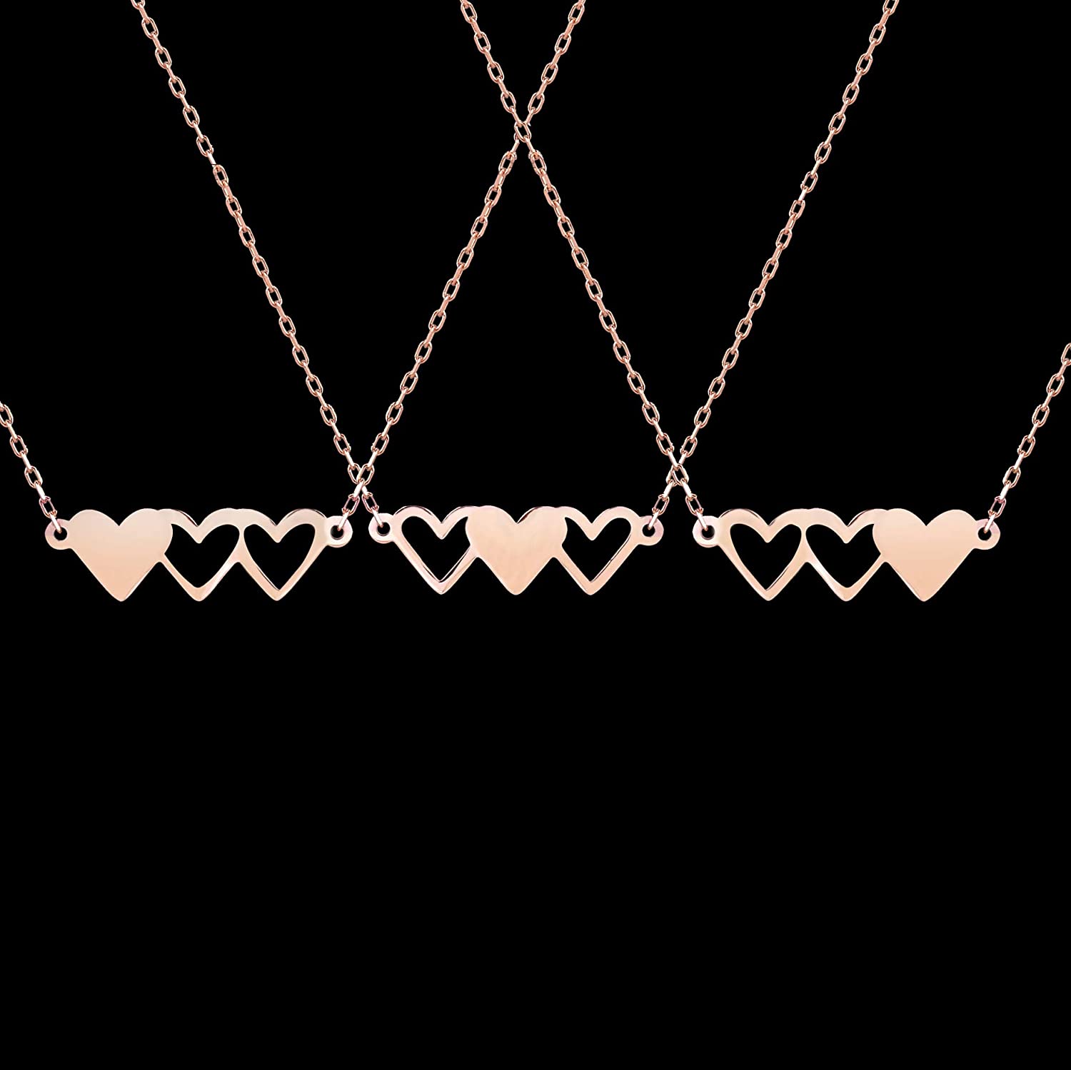 Sister for 3 BFF Matching Heart Pendant 